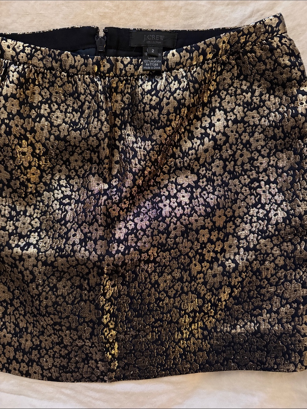 J. Crew Collection Navy/Black and Gold Floral Brocade Mini Skirt